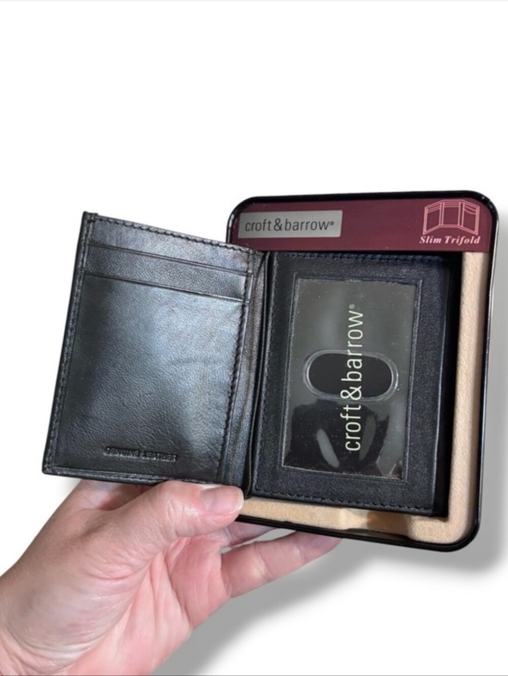 CROFT & BARROW Black Leather Slim Trifold Wallet NEW